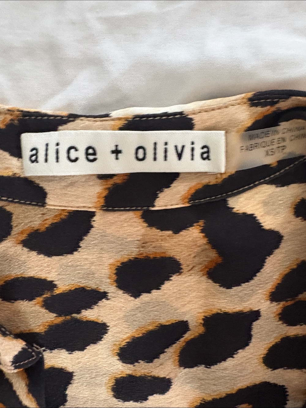 Alice + Olivia Leopard Print Button-Down Shirt in Tan and Black - Picture 3 of 5